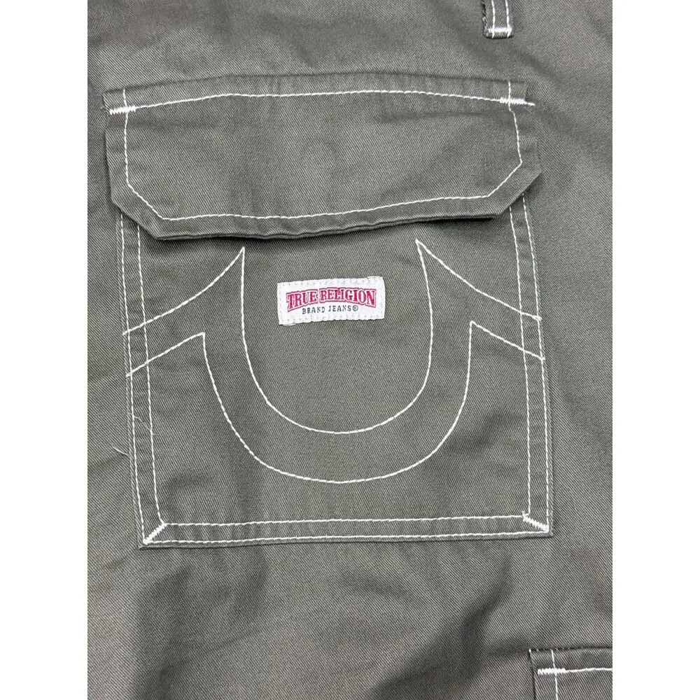 True Religion Men's Baggy Army Green Cargo Ripstop Pants - Size 36 (38x32)*